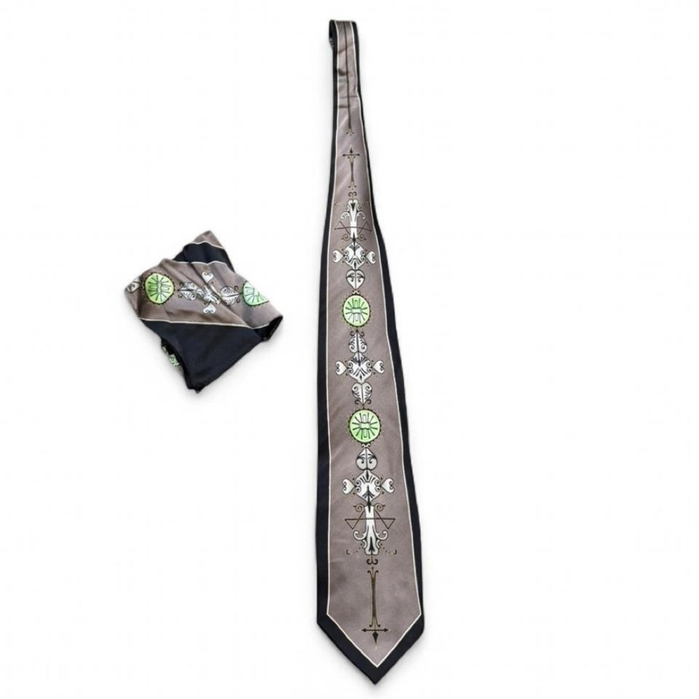 Vintage 80s/90s Franco Di Napoli Geometric Art Deco Silk Tie & Pocket Square Set